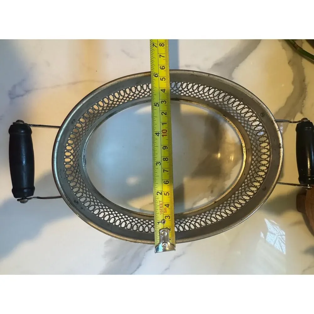 Vintage Silverplate Reticulated Oval Footed Casserole Holder
